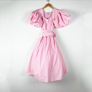 NEW Poet Ode Cotton Modal Puff Short Sleeve Midi Dress Peony Pink XS